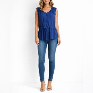 Sheer Summer Navy Tank Top Vintage MOSSIMO Women’s Size M. Buttons EUC